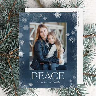 Cartes Pour Fêtes Annuelles Photo Frosted Peace Navy Watercolor