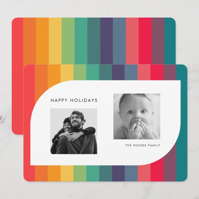 Cartes Pour Fêtes Annuelles Photo géométrique couleur rétro (Devant / Derrière)