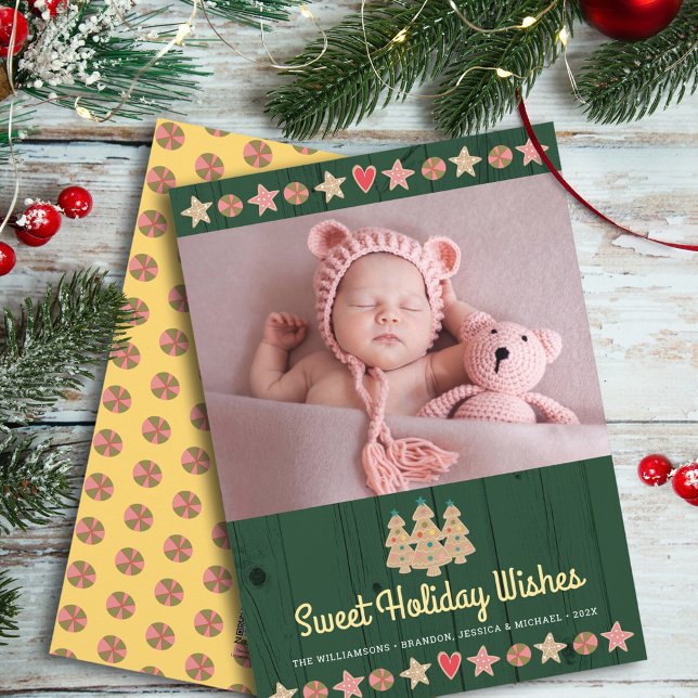 Cartes Pour Fêtes Annuelles Photo Gingerpain doux Voeux vert rustique Bois (Créateur téléchargé)