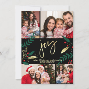 Cartes Pour Fêtes Annuelles Photo Gold Joy sur Black Christmas Greenery