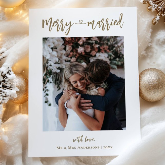 Cartes Pour Fêtes Annuelles Photo Gold Merry & Marié Premier Noël (Créateur téléchargé)