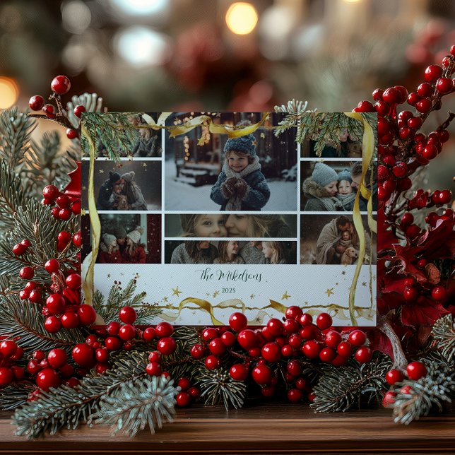 Cartes Pour Fêtes Annuelles Photo Gold Ruban Rustique Noël (Créateur téléchargé)