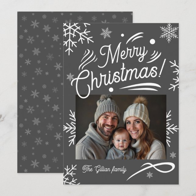 Cartes Pour Fêtes Annuelles photo gris blanc (Devant / Derrière)