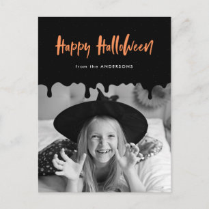 Cartes Pour Fêtes Annuelles Photo Halloween noir et orange avec du sang qui co