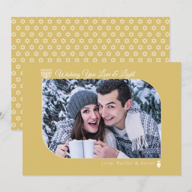 Cartes Pour Fêtes Annuelles Photo Hanoukka moderne Gold Love & Light (Devant / Derrière)