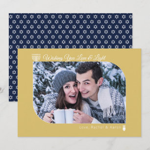 Cartes Pour Fêtes Annuelles Photo Hanoukka moderne Marine & Gold Love & Light