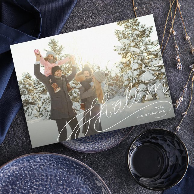 Cartes Pour Fêtes Annuelles Photo Hanoukka Shalom Lettering Hand (Créateur téléchargé)