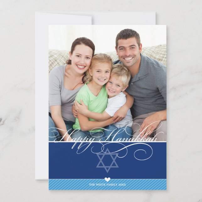 CARTES POUR FÊTES ANNUELLES PHOTO HANUKKAH FLAT CARD : (Devant)