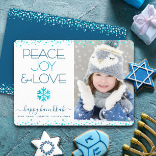 Cartes Pour Fêtes Annuelles Photo Hanukkah Paix Joie Amour Flocon Moderne