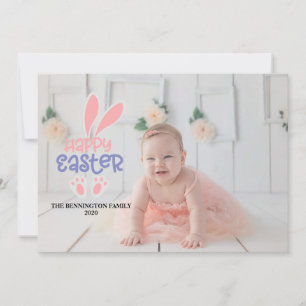 CARTES POUR FÊTES ANNUELLES PHOTO HAPPY EASTER BUNNY PURPLE STRIPE