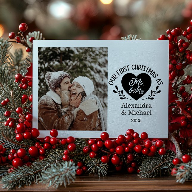 Cartes Pour Fêtes Annuelles Photo Heart First Christmas as Mr & Mrs (Créateur téléchargé)