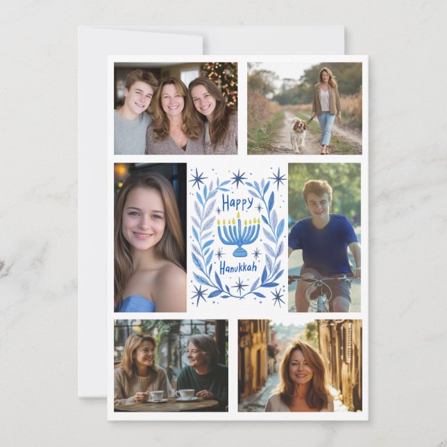 Cartes Pour Fêtes Annuelles PHOTO HEUREUSE HANOUKKA CUSTOM 6 Dessinée À LA MAI (Devant)
