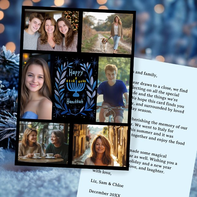 Cartes Pour Fêtes Annuelles PHOTO HEUREUSE HANOUKKA CUSTOM 6 Dessinée À LA MAI (HAPPY HANUKKAH Hand-Drawn CUSTOM 6 PHOTO Collage Double-Sided Holiday Card / Digital Download
)