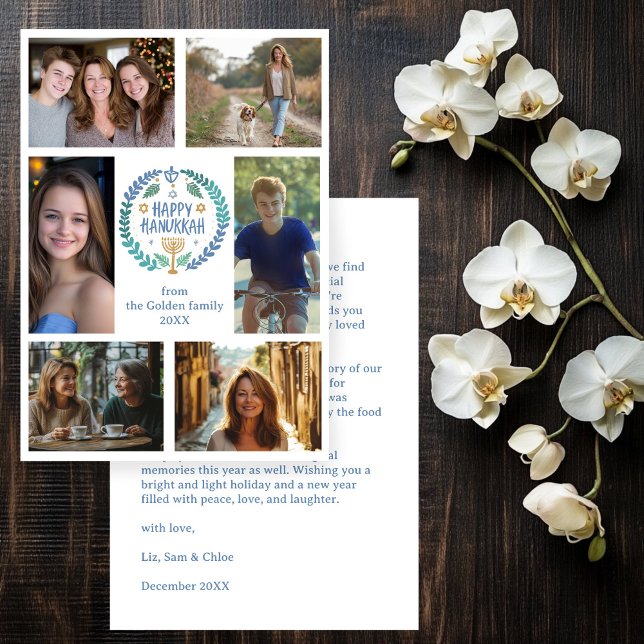 Cartes Pour Fêtes Annuelles PHOTO HEUREUSE HANOUKKA CUSTOM 6 Dessinée À LA MAI (HAPPY HANUKKAH Hand-Drawn CUSTOM 6 PHOTO Holiday Card
)