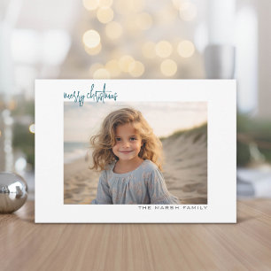 Cartes Pour Fêtes Annuelles Photo horizontal chevron bleu bordure blanche mini