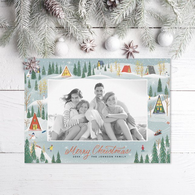 Cartes Pour Fêtes Annuelles Photo illustrée de la scène hivernale (Créateur téléchargé)