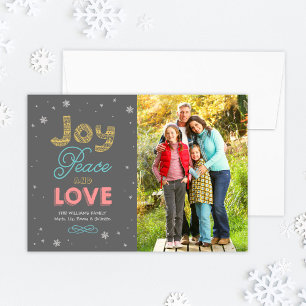 Cartes Pour Fêtes Annuelles Photo Joie Paix et Amour Couleurs Vives