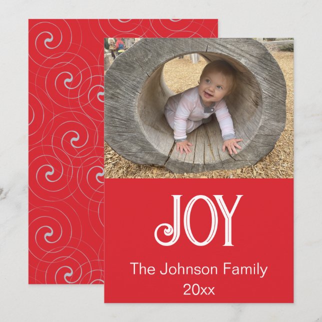 Cartes Pour Fêtes Annuelles Photo Joie Rouge, Blanc et Argent (Devant / Derrière)