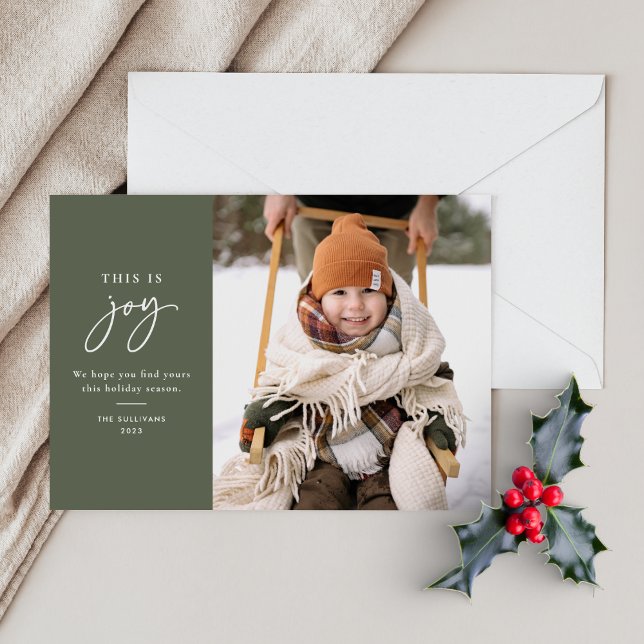 Cartes Pour Fêtes Annuelles Photo Joy Green Minimalist (Créateur téléchargé)