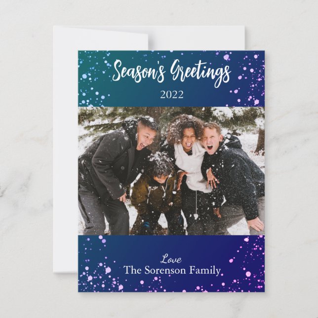 Cartes Pour Fêtes Annuelles Photo Joyeuses Fêtes Snowy bleu violet blanc (Devant)