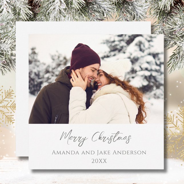 Cartes Pour Fêtes Annuelles Photo Joyeux Noël blanc moderne (Créateur téléchargé)