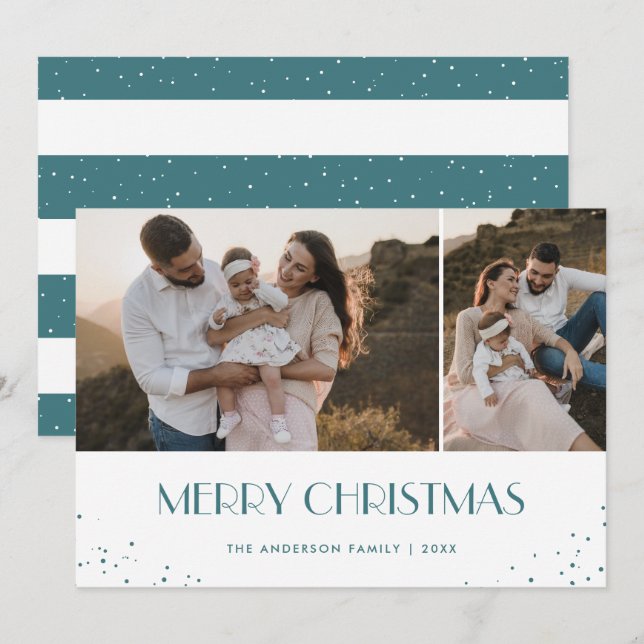 Cartes Pour Fêtes Annuelles Photo Joyeux Noël bleu et blanc (Devant / Derrière)