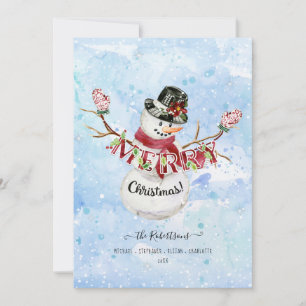 Cartes Pour Fêtes Annuelles Photo Joyeux Noël Bonhomme de Neige Mignon Aquarel