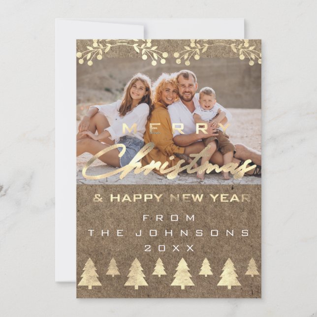 Cartes Pour Fêtes Annuelles Photo Joyeux Noël Joyeux Nouvel An Kraft Gold (Devant)