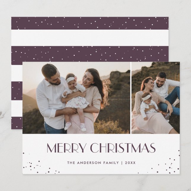 Cartes Pour Fêtes Annuelles Photo Joyeux Noël violet et blanc (Devant / Derrière)