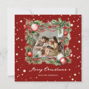 Cartes Pour Fêtes Annuelles Photo Joyeux Noël Wreath Stars Rouge moderne
