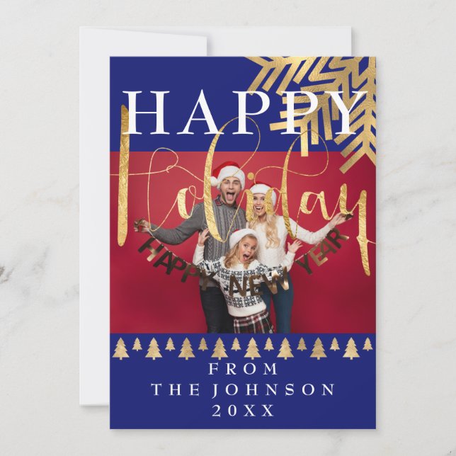 Cartes Pour Fêtes Annuelles Photo Joyeux Nouvel An Vacances Blue Navy Gold (Devant)