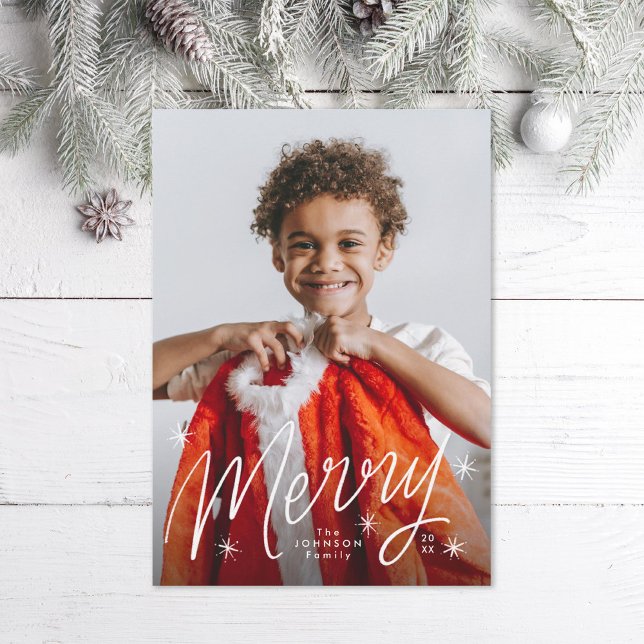 Cartes Pour Fêtes Annuelles Photo Joyeux Starry Flocon de neige (Créateur téléchargé)