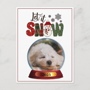 Cartes Pour Fêtes Annuelles Photo Let it Neige Overlay Snowglobe Budget Rouge