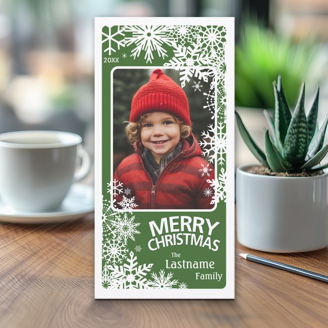 Cartes Pour Fêtes Annuelles Photo - Let It Snow - Green white snowflakes (Classic Christmas Photo Card)