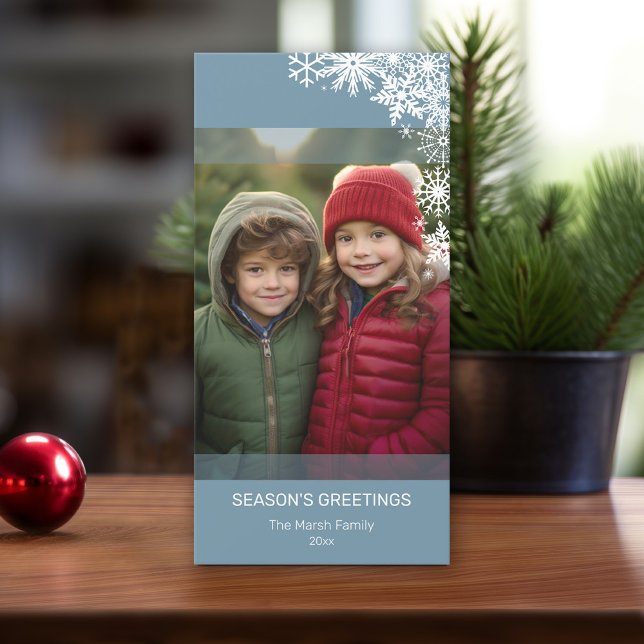 Cartes Pour Fêtes Annuelles Photo : Let It Snow Snowflakes - bleu blanc (Add 1 Photo to this online Christmas Card with 1 Photo)