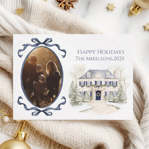 Cartes Pour Fêtes Annuelles Photo Manoir Bleu Noël en Famille