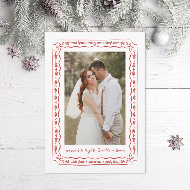 Cartes Pour Fêtes Annuelles Photo Mariage de cadre peint Holly classique (Créateur téléchargé)