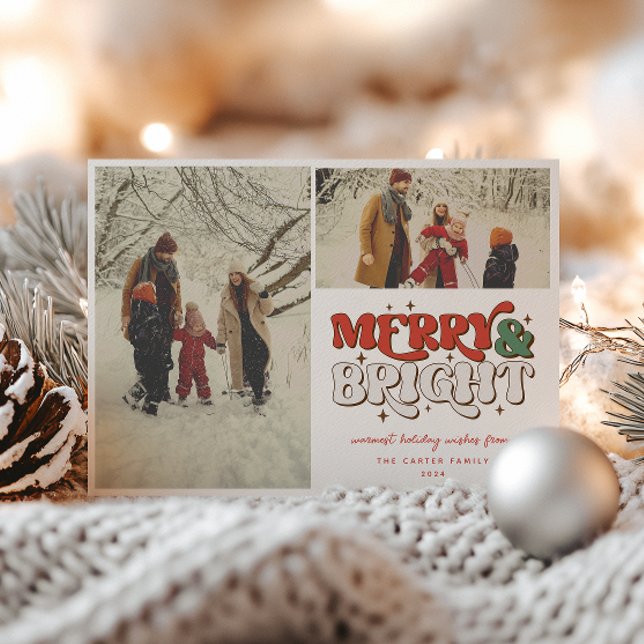 Cartes Pour Fêtes Annuelles Photo Merry & Bright Retro 2 (Créateur téléchargé)