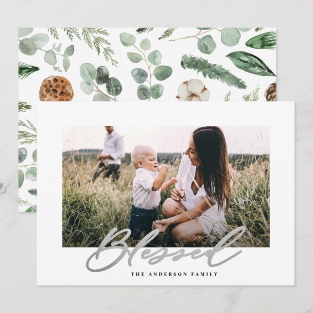 Cartes Pour Fêtes Annuelles Photo minimale de Christmas blessed script (Devant / Derrière)