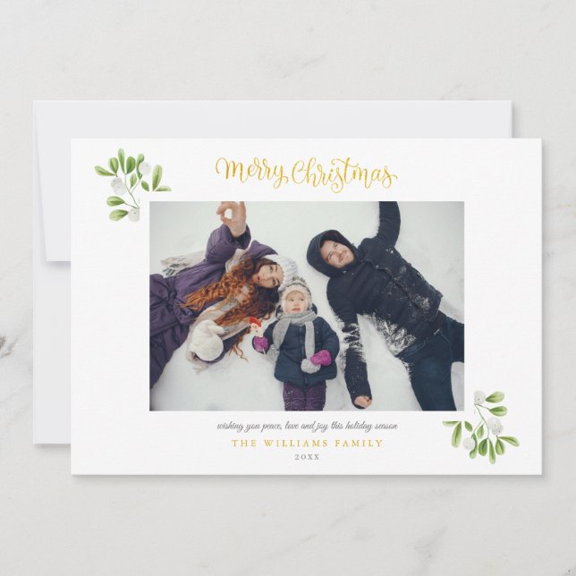 Cartes Pour Fêtes Annuelles Photo Mistletoe Gold Script Joyeux Noël (Devant)
