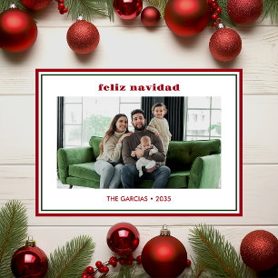 Cartes Pour Fêtes Annuelles Photo Moderne avec Bordure Rouge Minimaliste Feliz