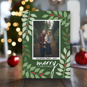 Cartes Pour Fêtes Annuelles Photo moderne baies eucalyptus branches Noël