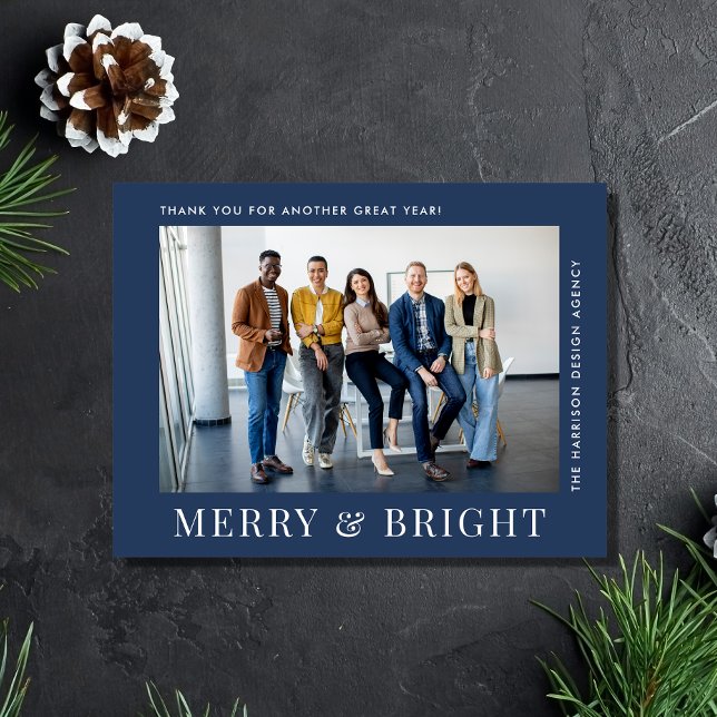 Cartes Pour Fêtes Annuelles Photo moderne Bleu Entreprise Noël (Spread warmth, appreciation, and gratitude to your valued customers, clients, employees and partners)
