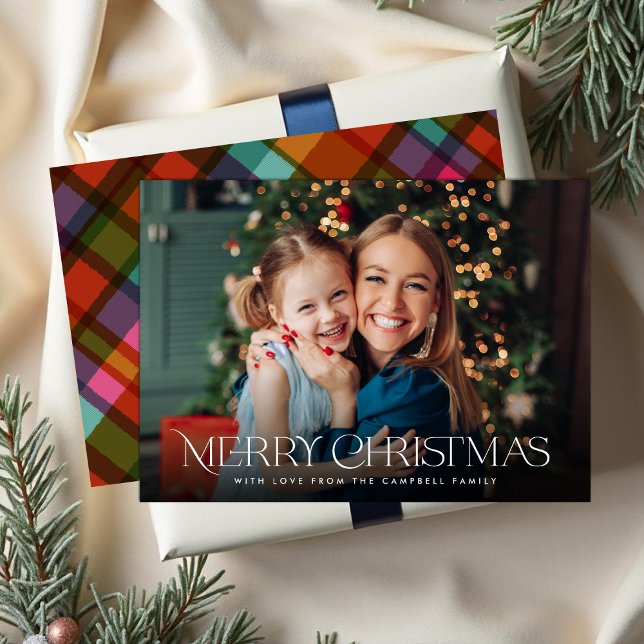 Cartes Pour Fêtes Annuelles Photo moderne colorée plaid Pleine Bleed de Noël (Créateur téléchargé)