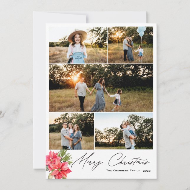 Cartes Pour Fêtes Annuelles Photo moderne de cinq photos Joyeux Noël Poinsetti (Devant)