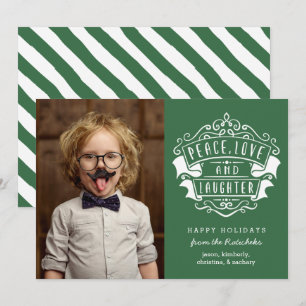 Cartes Pour Fêtes Annuelles Photo moderne de paix, d'amour et de rire Vert