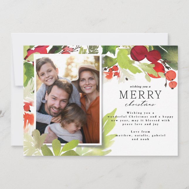 Cartes Pour Fêtes Annuelles Photo moderne élégant rouge et vert Noël (Devant)