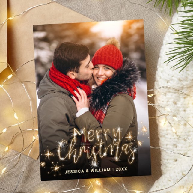 Cartes Pour Fêtes Annuelles PHOTO moderne Golden Christmas Grey (Créateur téléchargé)