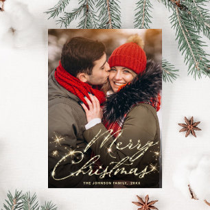 Cartes Pour Fêtes Annuelles PHOTO moderne Golden Christmas Grey