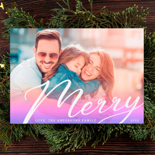 Cartes Pour Fêtes Annuelles Photo moderne Gradient blanc Joyeux Lettres